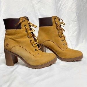 Timberland Women brown allington heeled lace up boots Size 7 3 inch heel Tie